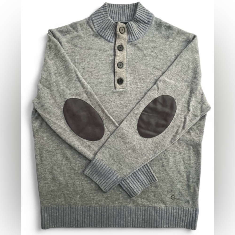 Raffi Gray Wool & Cashmere Blend Button Crewneck Sweater, Size XL